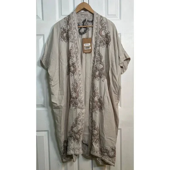 New With Tag Magnolia Pearl European Linen Dragon Embroidered Dashi Kimono - Picture 2 of 11